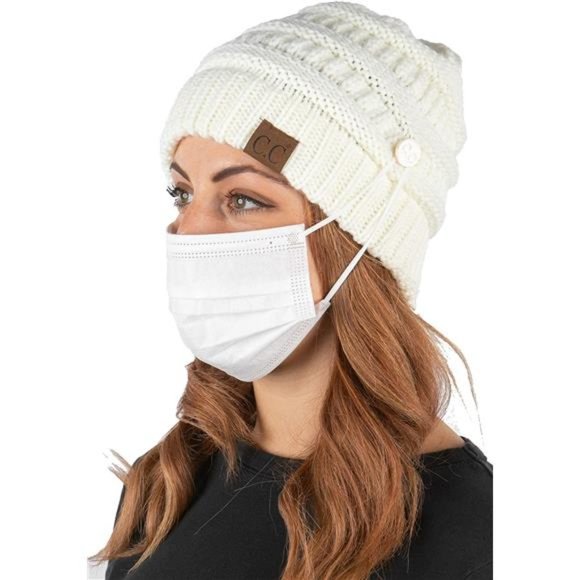 Funky Junque Women\'s Beanie Ribbed Knit Hat Chunky Slouchy Side Button Skullcap main image 5